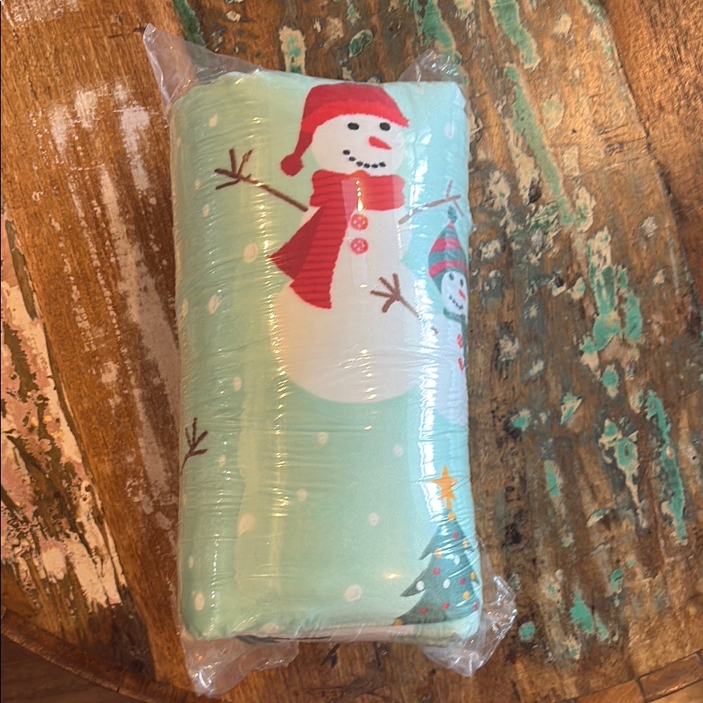Mint Snowman Blanket with Red Accents - Holiday Home Decor